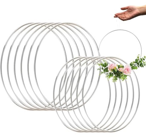 Anelli in Metallo Bianchi,Cerchio Metallo Allestimenti,12 Pezzi(15/20cm) Cerchi per Acchiappasogni,DIY Cerchi Metallo per Decorazioni,Cerchio per Ghirlanda,Anelli in Metallo,per Ghirlande Nuziali