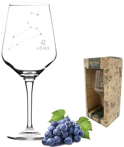 3forCologne | Weinglas Sternzeichen Löwe in edler Geschenk Verpackung | Sternbild im Siebdruck, detaillierter als Gravur | Weinglas als Rotweinglas oder Weißweinglas nutzbar | Sternzeichen Souvenir