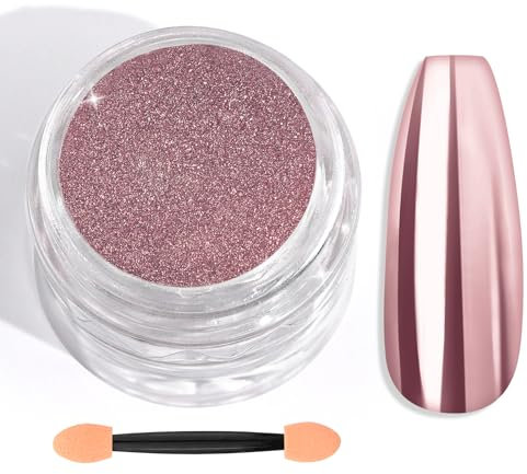 Saviland Poudre Chrome Ongle, Poudre Chrome Rose Laser avec Pinceau Applicateur, Poudre Chromée Rose Doré Miroir pour l'Art des Ongles, Paillettes Chrome avec Effet Miroir Magique