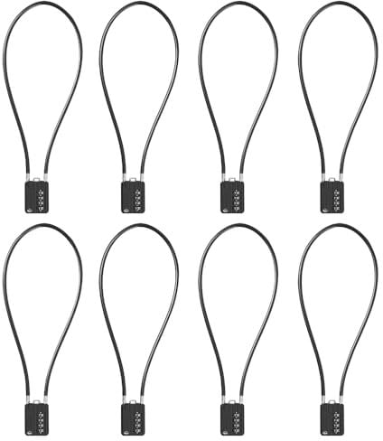 SISAV 4 Digit Cable Combination Lock 20 inches(50cm) Bold Cable for School Gym Locker,Helmet,Filing Cabinets,Toolbox,Luggage Suitcase,knapsack,Cable 5mm Diameter,Black(8 Pack)