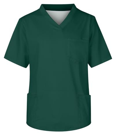 Medizinische Berufsbekleidung Herren Kleeblatt-Druck Pflegekasack Gerade Tasche Uniformen Outfit Basic Op Hemd Lucky Kleeblatt-Druck St. Patricks Day Tshirt Stylish Arzt Kostüm(1-Dark Green,XXL)