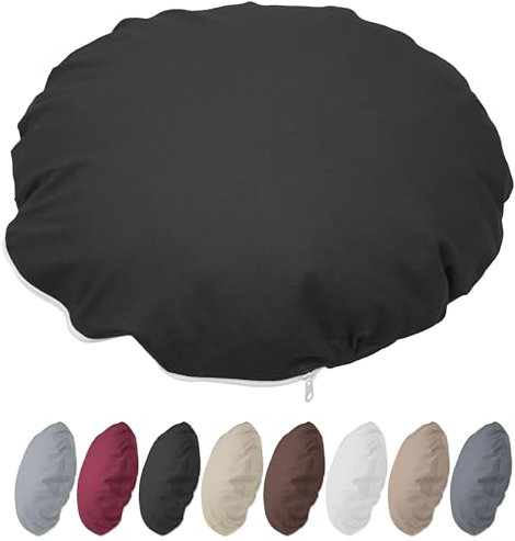 Nurtextil24 Kissenbezug Rund 30cm Ø Durchmesser Schwarz Reißverschluss Bodenkissen Sitzkissen Rundkissen Stuhlkissen 100% Baumwolle Bettkissen Sofakissen Kopfkissen Hülle Überzug