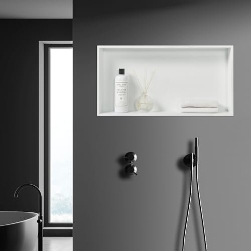 [neu.haus] Nicho de Ducha Estante de Baño Empotrado Estantería de Pared Hornacinas para Baño Vertical/Horizontal Resitente al Agua Acero Inoxidable 62x32x10cm - Blanco Mate