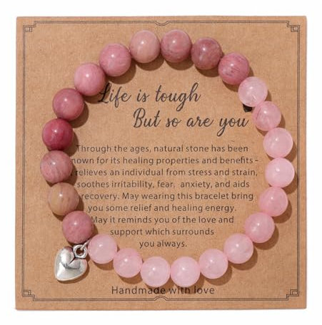 Bracelet Perlé Bracelet Femme Pierre Bracelets Élastique Bracelet Quartz Rose Bracelet Perles Pierre Élastique Bracelet Homme et Femme