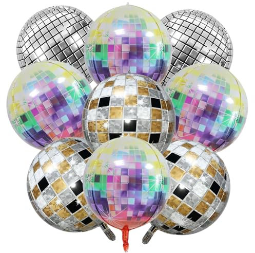 9PCS Discokugel Luftballon,22 Zoll Disko Folien Ballons,4D-Kugel Spiegel Metallic Luftballons,80er 90er luftballon,Geeignet für Disco-Themenparty, Geburtstag Hochzeit Baby Party