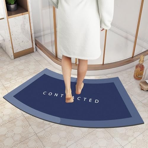 Non Slip Bath Mats,Curved Shower Mat,Curved Bath Mat for Round Shower, Non Slip Quick Dry Quadrant Curved Bath Rug, Super Absorbent Corner Bathroom Rug for Circular Shower,blue,