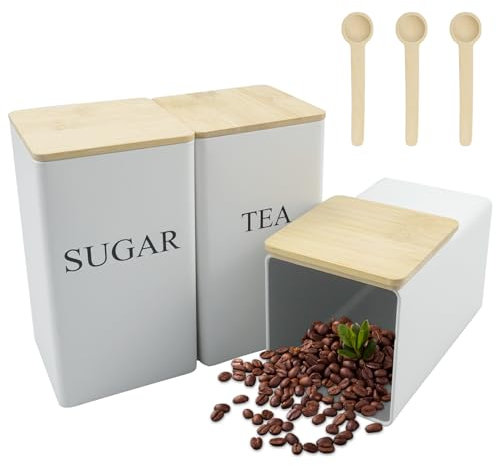 inodiref Organizador de Cocina con Tapa de Bambú y Cuchara Tarros de Almacenamiento de Café Recipientes de Cocina Porta Azúcar Cuadrado para Café Azúcar Té