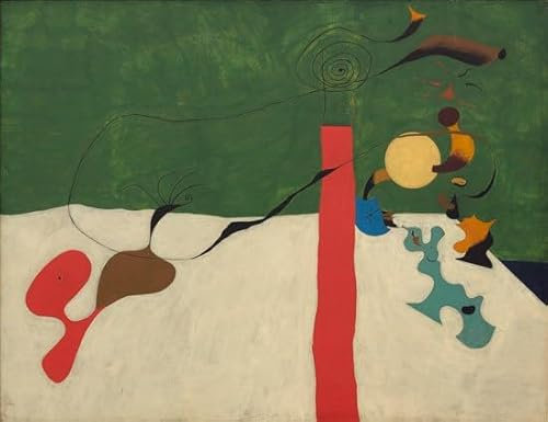 GYTRI CGFHJ Joan Miro Stillleben mit Lampe Poster Abstrakte Wandkunst Joan Miro Leinwandgemälde Grün Beige Farbdrucke für Wohnkultur Bild 70x50cm Kein Rahmen