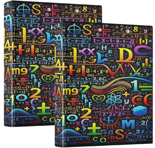 Mnsruu Bunte mathematische Formeln, 3-Ringbücher mit 3 transparenten Innenfächern, Klemmbrett, vielseitige Ordner, 200 Blatt, für Büro, Zuhause, Schule, 2 Stück