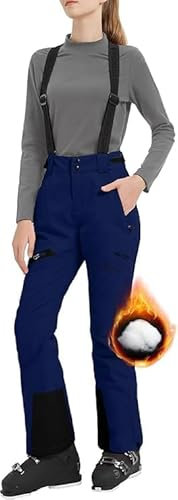 Pioneer Camp Skihose Damen Schneehose abnehmbaren Hosenträgern Wasserdicht Winddichte VerschNavy Blaute Nähte Schneefang Snowboardhose Softshellhose Outdoorhose Funktionshose Navy Blau S