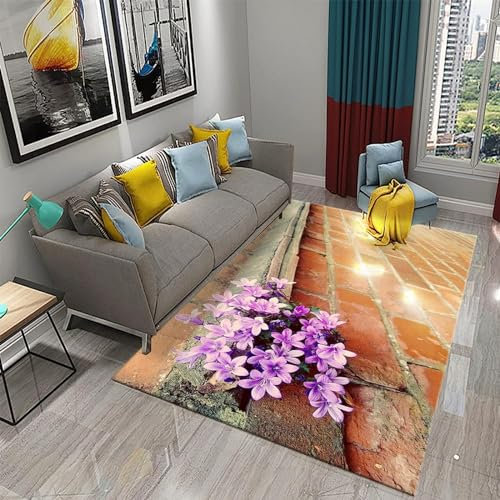 3D Teppich Lila Blumen Der Backsteinmauer Boden Matte Wohnzimmer Große Größe Teppiche Weiche Schlafzimmer Teppich Für Kinder Jungen Mädchen Toilettenmatte Toormat 140 X 200 cm -3U0H5Y4F8T3W1