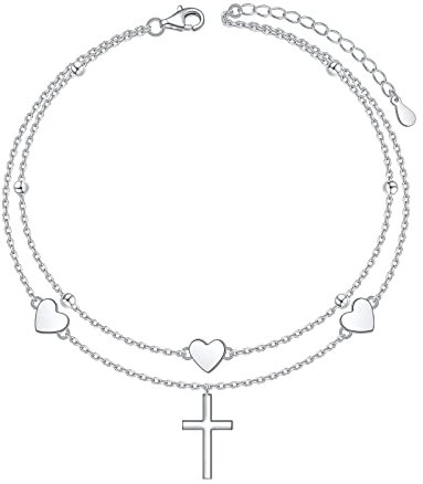 HOOHWE Bracelet de cheville pour femme en argent sterling 925 - Chaîne de cheville classique réglable - Bijou d'été pour femme et fille, 25,4 Zentimeter, Argent sterling