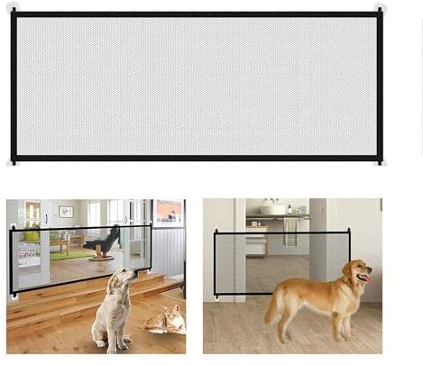 Barrera de Seguridad para Perros, Escalera 180 x 72 cm, Plegable y Portátil Sin Taladrar, para Escaleras, Pasillos y Cocinas, Negro, 1 Pieza