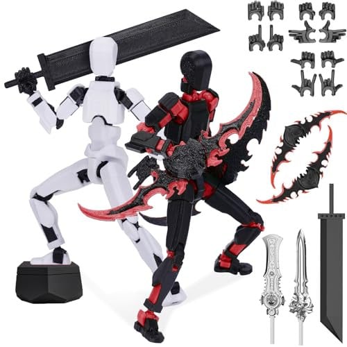 Starnearby T13 Action Figure Age 3+, Assembly Completed 13CM 3D Printed Titan 13 Action Figure Dummy 13 with 5 Weapons & 6 Hands Sets, Kids' Play Action Figures for Collectors Desktop Decorations(2Pcs B)