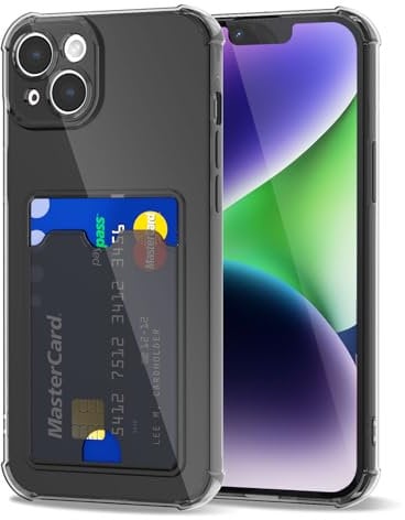 Svanove for iPhone 14 Case Wallet Clear, Card Holder Case with Credit Card Slot, Thin Slim Transparent Silicone Grip Soft Rubber Protective Shockproof Airbag Bumper for Women, Black