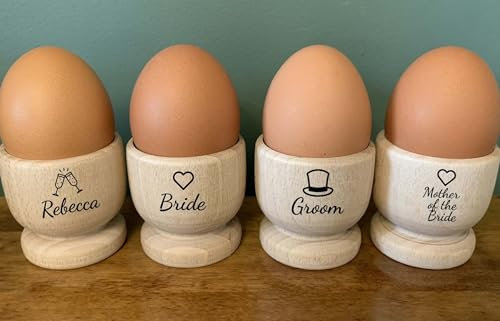 Wedding Wooden Egg Cup Gift, Favours, Personalised Roles, Bride Groom Best Man, Keepsake