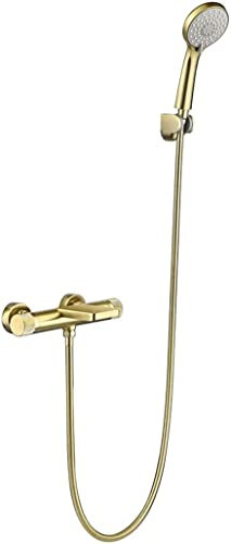 GMWARDDF Bathroom Shower Mixer Set Tub Taps,Wall Mounted Brass Brushed Gold Thermostatic Bath Shower Faucet Set with Handheld Shower Suitable for Bathroom Luxury Shower Set,Black
