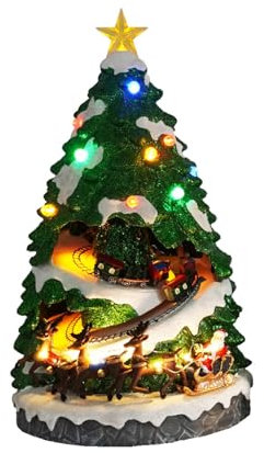 Wintem Árbol de Navidad Animado en Miniatura con Luces LED y música, Ideal para Decorar casa o pueblos navideños, Decorado y Pintado de Forma Artesanal con Materiales Resistentes, 40 x 22 x 22 cm