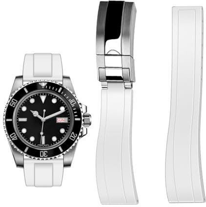 Kai Tian 20mm Kautschuk Uhrenarmband mit Faltschließe, Weiß Silikon Fluorkautschuk Uhrenarmbänder für Rolex Seiko Armbänder Männer Frauen