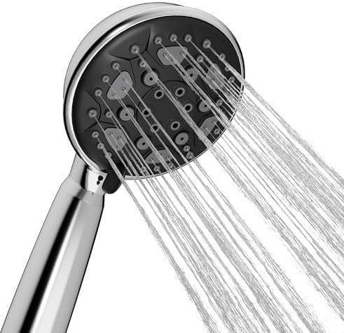 HNNHOME HydroPulse 100mm Handheld High Pressure Shower Head, 6 Spray Mode Universal Power Showerhead Replacement (Matt Black)