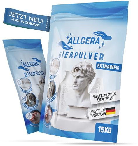 Gießpulver Weiß 3x5kg - Premium Keramik-Gips | Giesspulver zum gießen für Silikonformen | Sehr weiss, ohne Blasen & Risse | Feines Reliefgießpulver für Gießformen - Made in Germany | ALLCERA 15KG