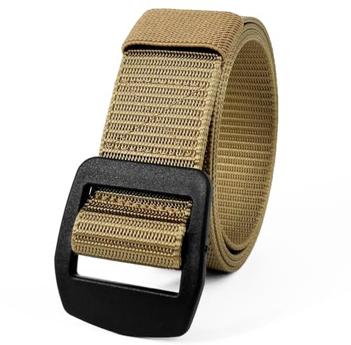AHLPO Arbeitsgürtel Herren, 3,8cm Taktischer Gürtel Nylon Canvas Belt Outdoor Stoff Gürtel für Damen und Herren, Verstellbarer Stoffgürtel Schnellverschluss Taktikgürtel Keine Metallschnalle (Khaki)