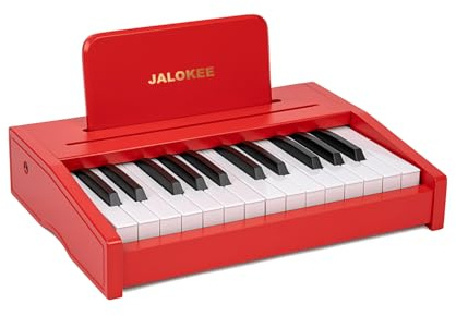 JALOKEE Teclado de piano infantil, piano digital para niños, instrumento musical educativo de juguete, piano de madera para niños y niñas mayores de 3 años (Rojo, 25 Teclas)