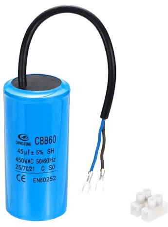 PATIKIL CBB60 Kondensator, 45µF 450V Anlaufkondensator Plastik Motorkondensator Arbeitskondensator mit 2 Draht für Elektromotoren und Pumpen Elektromotor, 50x102mm, Blau