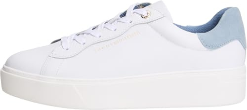 Tommy Hilfiger Damen Cupsole Sneaker Chic Platform aus Leder, Weiß (White/Clear Water), 40
