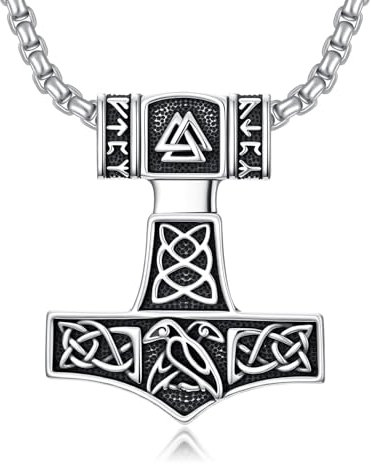 PDTJMTG Collar de talismán vikingo con martillo de Thor, plata de ley 925, colgante nórdico de amuleto Mjolnir para hombre