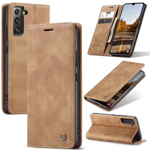 Azororo Handyhülle für Samsung Galaxy S21 FE 5G Hülle Premium Lederhülle Flip Case Magnet Tascher Kartenfach Standfunktion Klapphülle Schutzhülle für Samsung Galaxy S21 FE, Braun