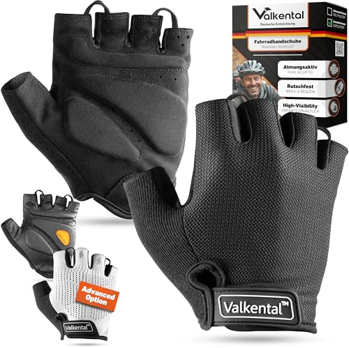 Valkental® - Fahrradhandschuhe mit Gel Polsterung | Griffig & Atmungsaktiv | Fahrrad Handschuhe Herren & Damen | Fingerlose Radhandschuhe - MTB/Rennrad/Trekking | Handschuhe Fahrrad Kurz & Leicht