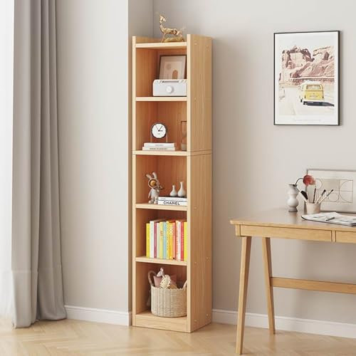 Libreria stretta a scala, organizer in legno con 5 ripiani aperti a griglia per camera da letto, soggiorno e ufficio(Solid wood)