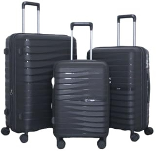 DMS® Kofferset – 3-teiliges Hartschalen Trolley Set aus Polypropylen – Reisekoffer mit 360° Doppelrollen, Hartschalen-Kofferset, 3-teilig, Wellenmuster Design, 360° Rollen, Reisekoffer-Set (Anthrazit)