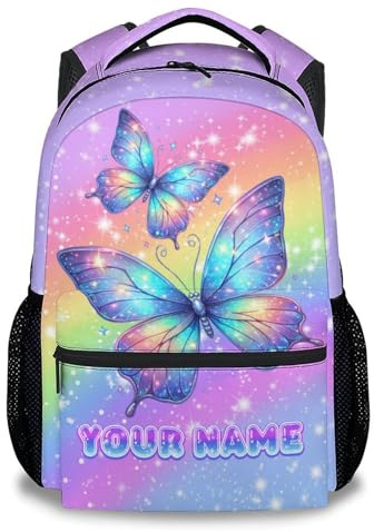CustomWish Personalisierter Mädchen-Rucksack – Schulrucksack mit Namen, niedlicher Regenbogen-Rucksack für Kindergarten, Vorschule und Grundschule