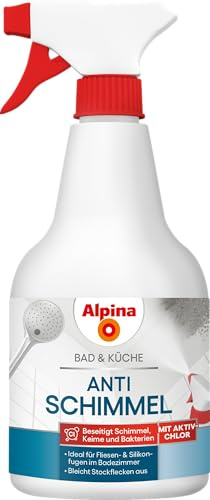 Alpina Bad & Küche Anti-Schimmel-Spray chlorhaltig – effektiver Schimmelentferner für Badezimmer & Küche - ideal für Fliesen, Fugen & Wände im Innenbereich 0,5L