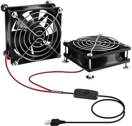 Joycabin 2 Stück 80mm USB Lüfter 5V Miniventilator mit Magnetisch, PC Lüfter Mini Leisen Ventilator 80x80 Kleiner Ventilator für Computer/PS4 /TV Box/Receiver/AV Schrank/Router/AV-Kabine