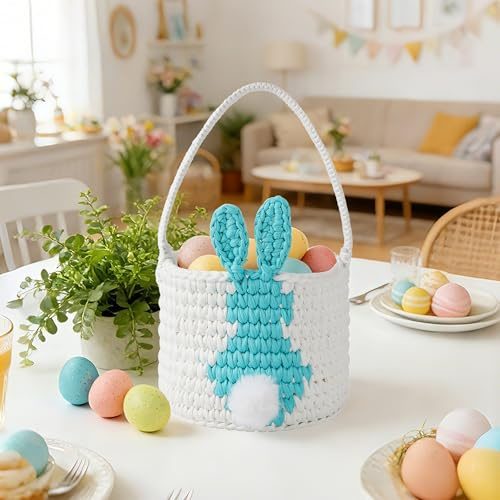 Tidelit Osternester für Kinder Häkeln Osterkorb Kinder Ostern Geschenke Osternester Zum Befüllen Osterkorb mit Henkel Osterkörbchen Ostern Korb (Blau)