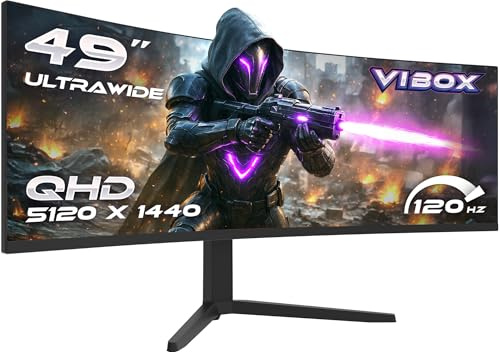 Vibox 49 Inch 120Hz Ultrawide Curved Gaming Monitor - DQHD Resolution, 1ms, Adaptive Sync, HDMI & DisplayPort