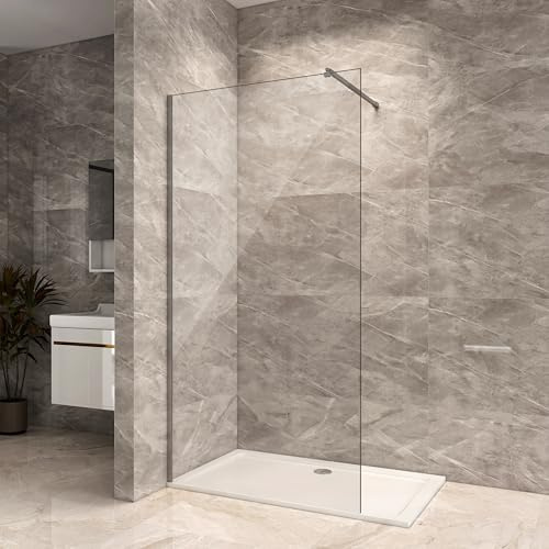 800mm Walk in Shower Enclosure, with 1200x800mm Shower Tray, 8mm Toughened Safety Glass Screen with Adjustable Bar, Easy Clean WetRoom Shower Panel for Bathroom Cubicles,Walk-in Glass Panel(Chrome)