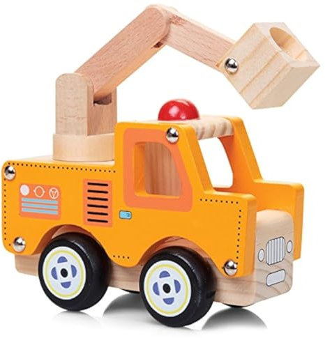 Tobar Kran-Wagen/Werkstatt-Wagen/Baustelle Holz-Spielzeug-Auto 13 cm lang