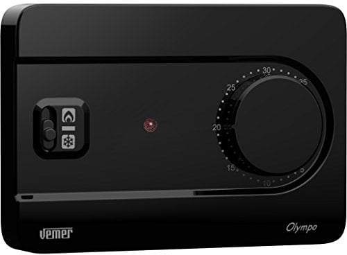 VEMER VE757600 Termostato de Pared con Pomo, Utilizable para Calefacción y Aire Acondicionado, Alimentación 230V, Negro