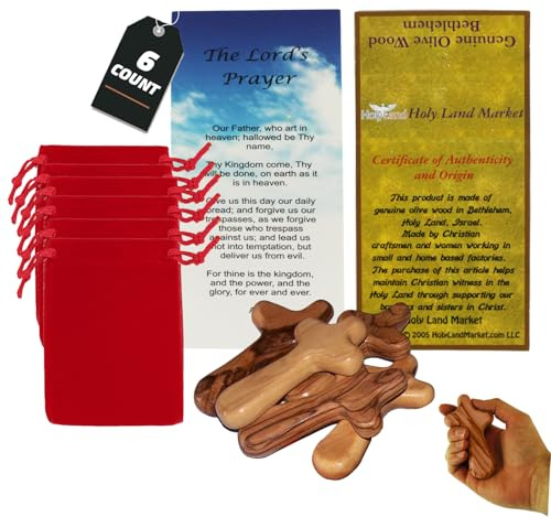 Holy Land Market Comfort/Holding Cross Also Known as Palm or Hand Cross With Velvet Bag And Two Certificates (4 Inches) (6)