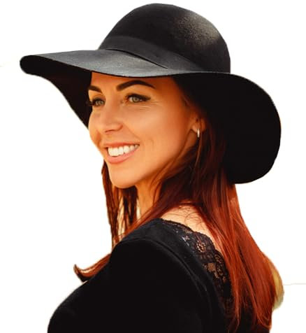 ASSQI Damen 100% wollfilz Schlapphut Fedora Wide Brim Cloche Bowler-Hut Faltbare One Size 01- Schwarz
