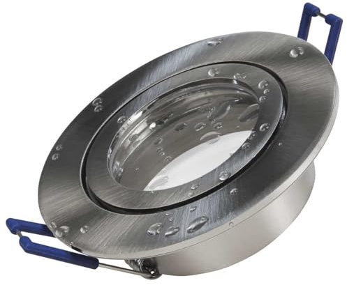 WITTKOWARE IP44 Decken-Einbauleuchte (Einbaurahmen) für LED-Leuchtmittel mit 50mm Durchmesser (GU10/MR16), rund 83mm, edelstahl/gebürstet