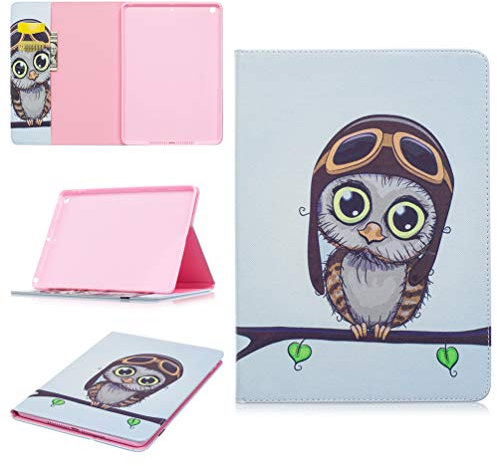 LingDan Schutzhülle für Apple iPad 9,7 Zoll (2017-2018) Tablette PU Leder Hülle Flip Cover Niedlicher Eule Muster mit Kartenfächern Ständer Auto Aufwachen/Schlaf Funktion Ledertasche, 09