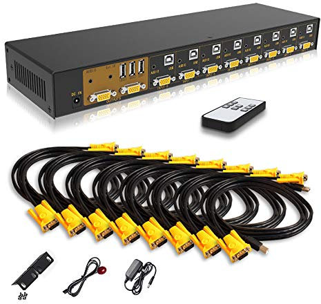 Huasion VGA KVM Switch 8 Port in 2 Out Switcher 8x2 Supports Wireless Keyboard and Mouse Audio USB 2.0 Devices Sharing 8 Computers with Remote Control
