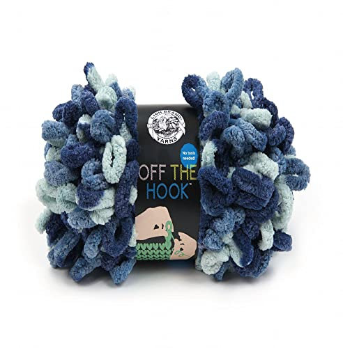Lion Brand Yarn Off the Hook Garn, sperriges Bastelgarn ohne Nadel zum Häkeln, Handstrickgarn, 1 Stück, blauer Saphir