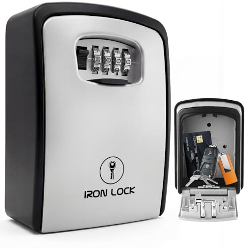 Iron Lock XXL Key Lock Box - Wall Mount, 4 Digit Combination, Waterproof, Grey