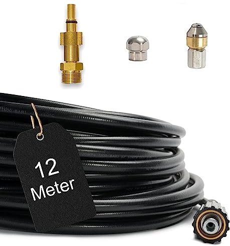 Tubo ad alta pressione da 3 a 100 metri - Per idropulitrici - Adatto per Black & Decker - per lo svuotamento di intasamenti e la pulizia di scarichi Tubo per la pulizia dei tubi (12 metri)